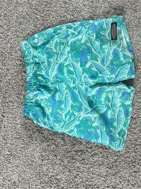 Vineyard Vines Teal & Blue Shark-Pattern Swim Shorts